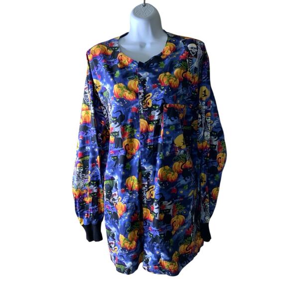 SCRUBS Tops - SCRUBS Nurse Uniform Scrub M Long Sleeve Skeleton Halloween Medical Button Top